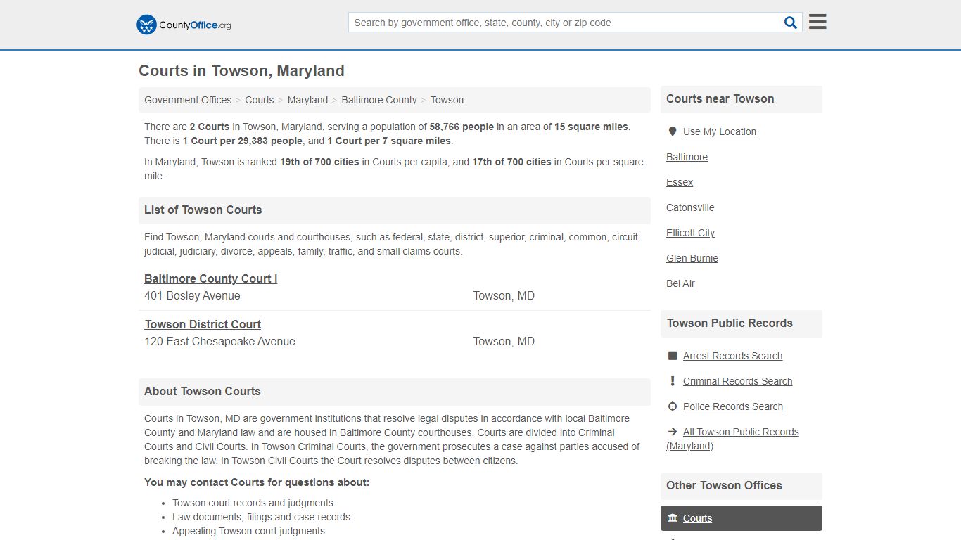 Courts - Towson, MD (Court Records & Calendars) - County Office